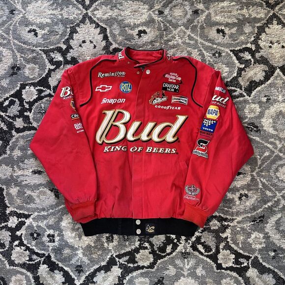 Vintage NASCAR Dale Earnhardt Jr Bud King Of Beers Chase Authentics Jacket M - Picture 1 of 9
